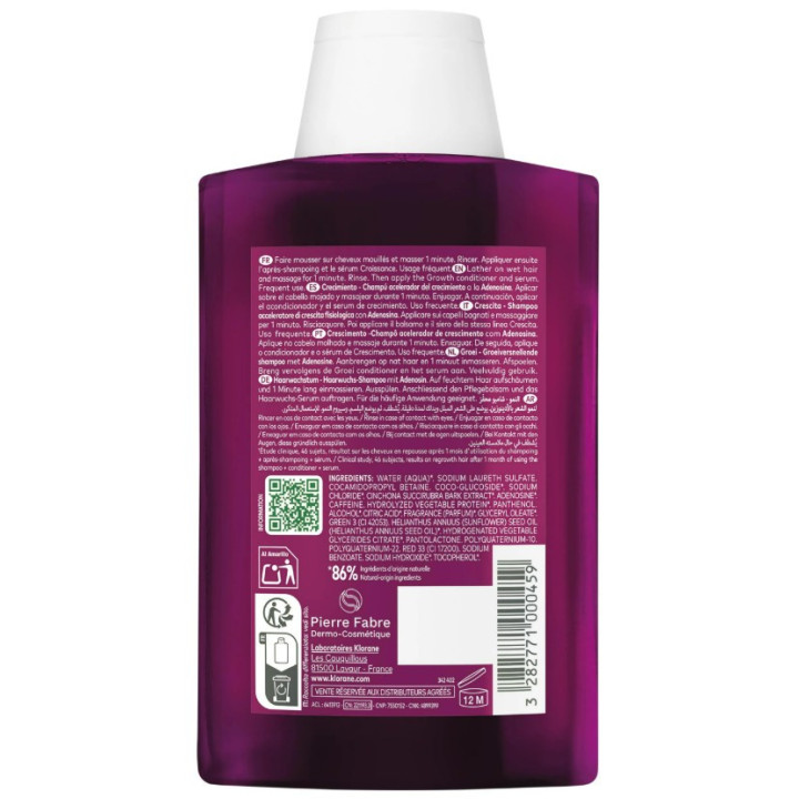 Shampoing Croissance Quinine & Adénosine 200ml - Klorane - IllicoPharma