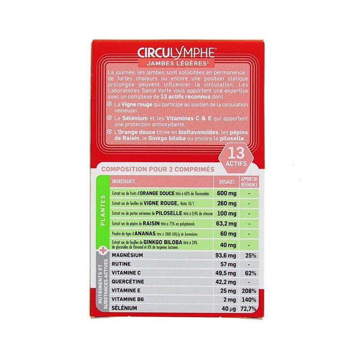 Circulymphe Jambes légères - 2x60cpr sécables - Santé verte - IllicoPharma