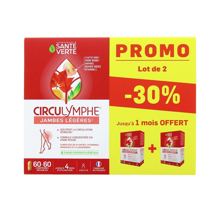 Circulymphe Jambes légères - 2x60cpr sécables - Santé verte - IllicoPharma