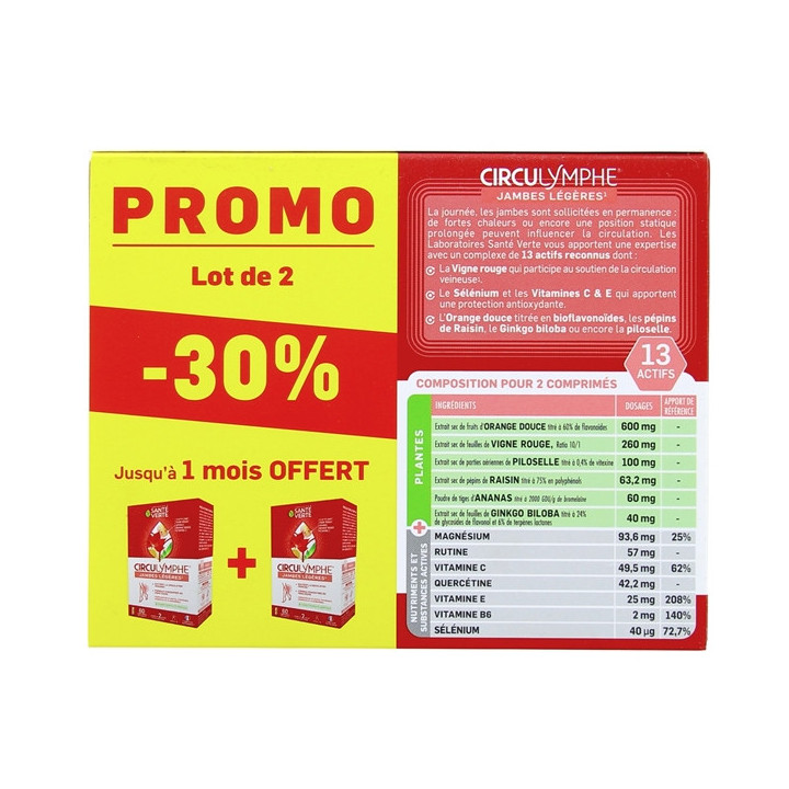 Circulymphe Jambes légères - 2x60cpr sécables - Santé verte - IllicoPharma