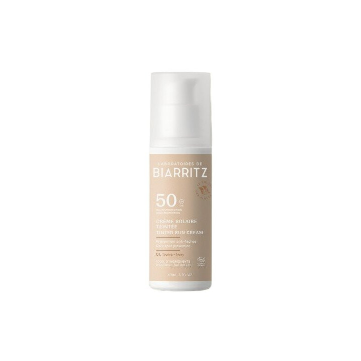 Crème Solaire Teintée Ivoire Visage SPF50 Bio 50ml - Laboratoires de Biarritz – IllicoPharma