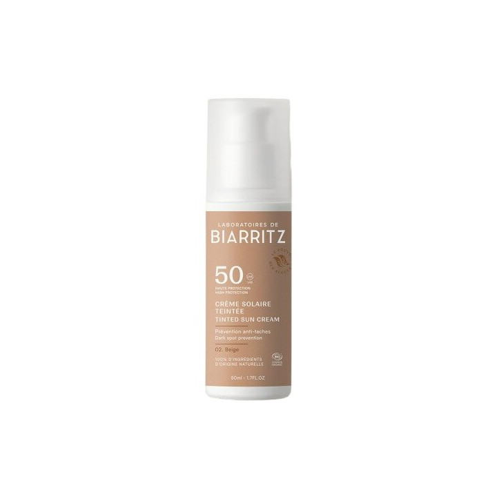 Crème Solaire Teintée Beige Visage SPF50 Bio 50ml - Laboratoires de Biarritz – IllicoPharma