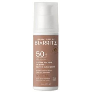 Crème Solaire Teintée Dorée Visage SPF50 Bio 50ml - Laboratoires de Biarritz – IllicoPharma
