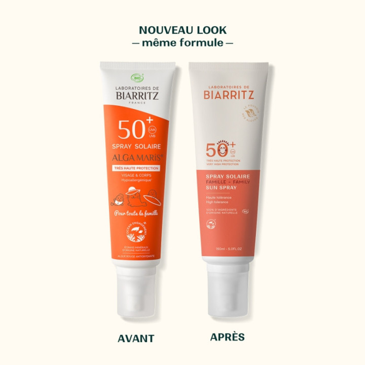 Spray Solaire Famille SPF50+ Bio 150ml - Laboratoires de Biarritz – IllicoPharma