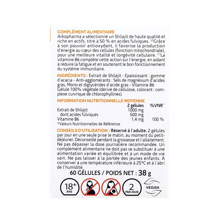 Arkogélules Shilajit x60 gélules - Arkopharma - IllicoPharma