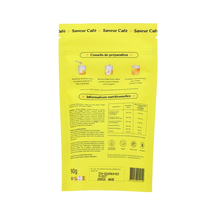 Bonjour Boisson Adaptogène Saveur Café - 15 portions - IllicoPharma