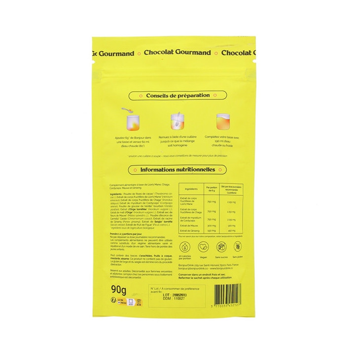 Bonjour Boisson Adaptogène Saveur Chocolat Gourmand - 15 portions - IllicoPharma