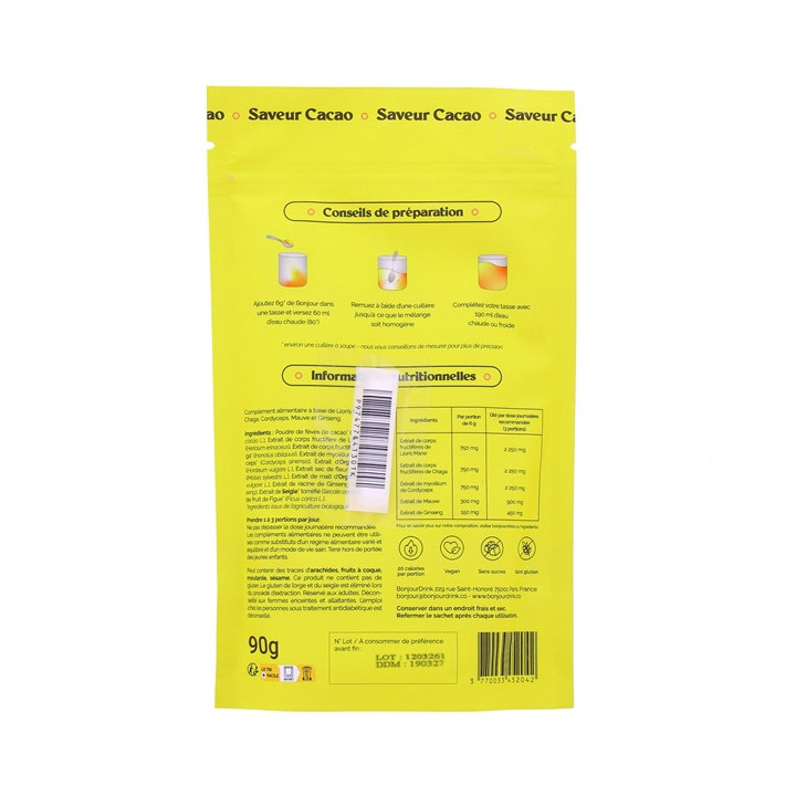 Bonjour Boisson Adaptogène Saveur Cacao - 15 portions - IllicoPharma