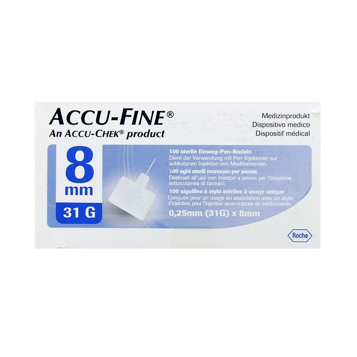 Accu-Fine Aiguilles à Stylo Stériles 8mm x100 - Diabète - IllicoPharma