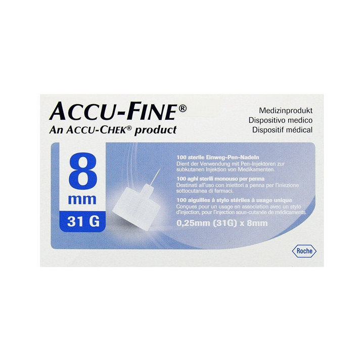 Accu-Fine Aiguilles à Stylo Stériles 8mm x100 - Diabète - IllicoPharma