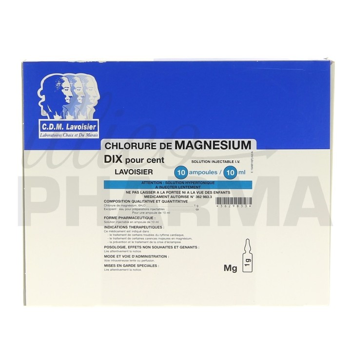 Chlorure de magnésium Lavoisier 10% 10Amp/10ml, Liquide, e-Pharmacie IllicoPharma