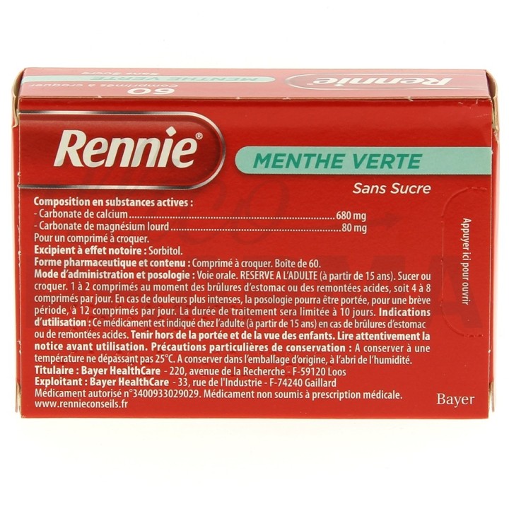 Rennie sans sucre 60cpr - Médicament Maux d'estomac - IllicoPharma