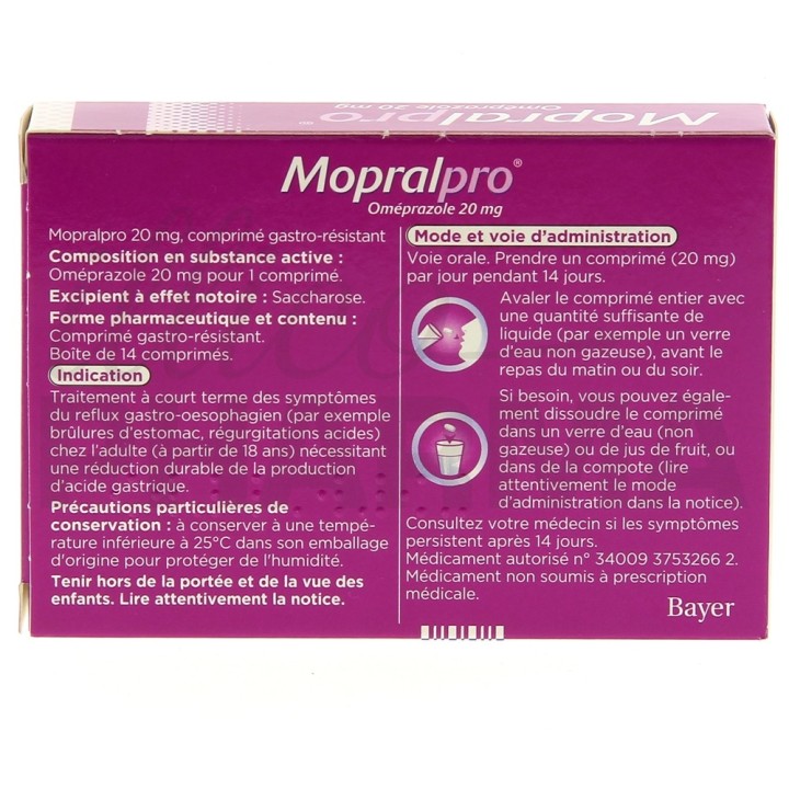 MopralPro 20mg 14cpr - Médicament Maux d'estomac - IllicoPharma