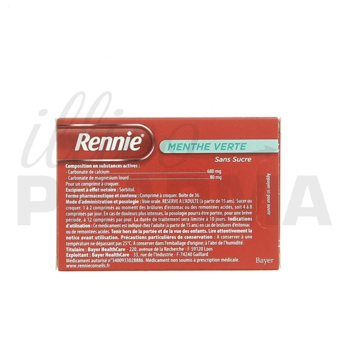 Rennie sans sucre menthe 36cpr, Médicament Maux d'estomac - IllicoPharma