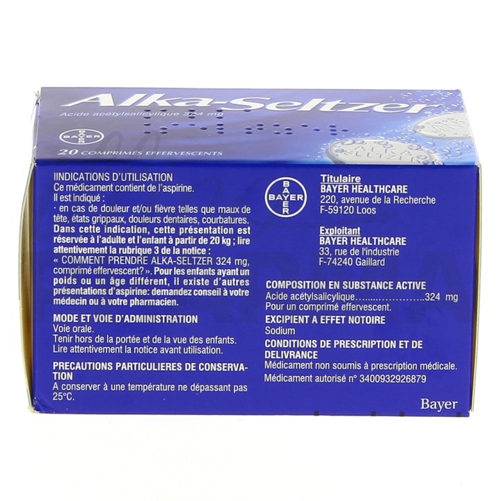 Alka Seltzer  20 Cpr effervescents, Aspirine - IllicoPharma