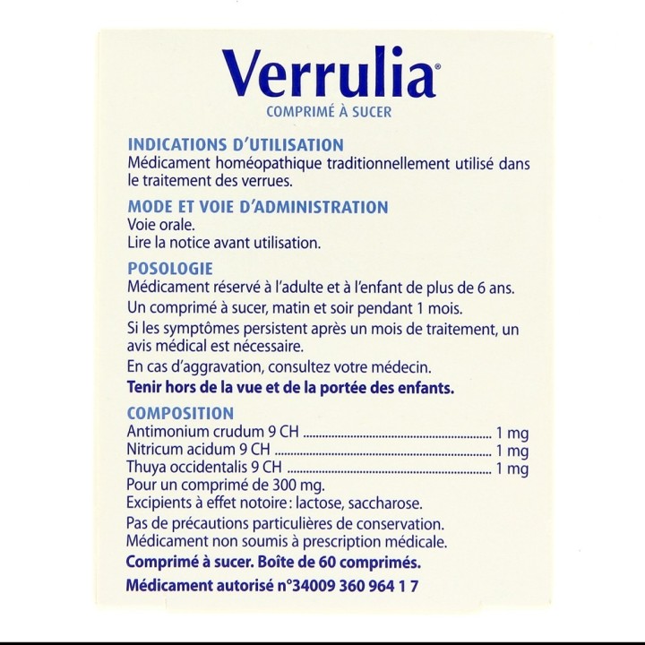 Verrulia 60cpr à sucer - Médicament homéopathique Boiron - IllicoPharma