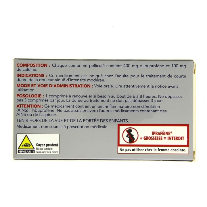 Ipraféine : ibuprofène + caféine - 12 comprimés