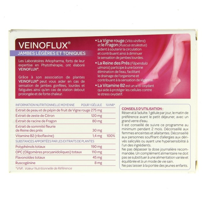 Veinoflux - 30 gélules - Arkopharma - Jambes légères - Pharmacie IllicoPharma