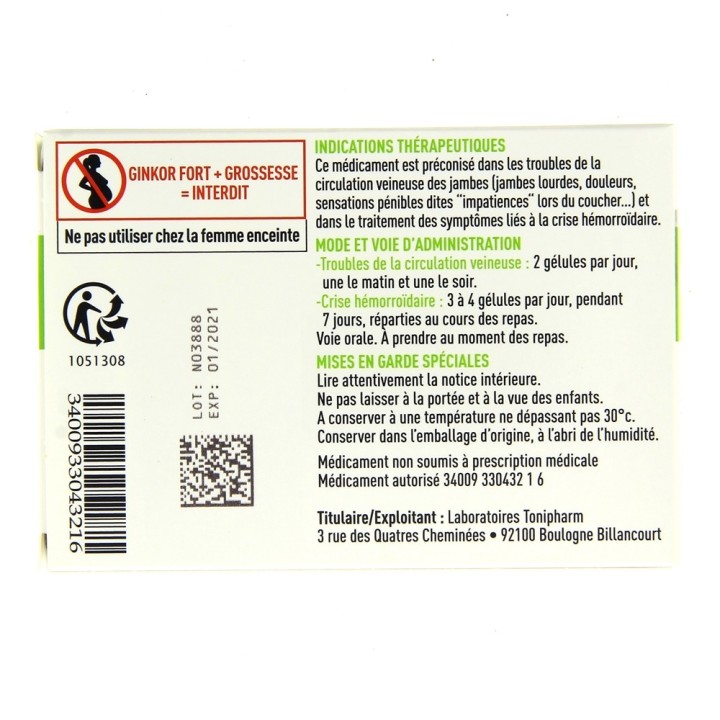 Ginkor Fort 30 gélules, Jambes lourdes, varices, e-Pharmacie IllicoPharma