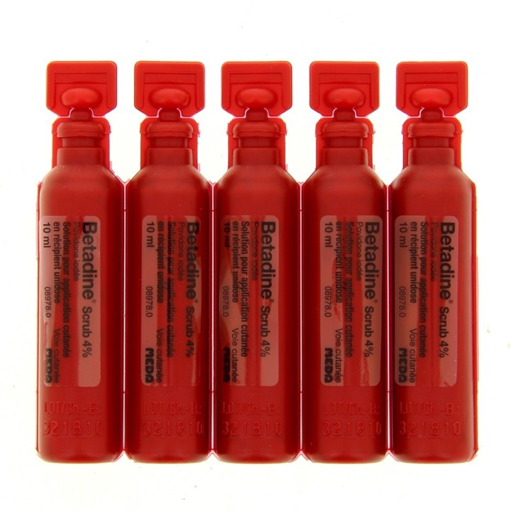 Betadine Scrub 4% 10 unidoses-Désinfectant, savon antiseptique - IllicoPharma