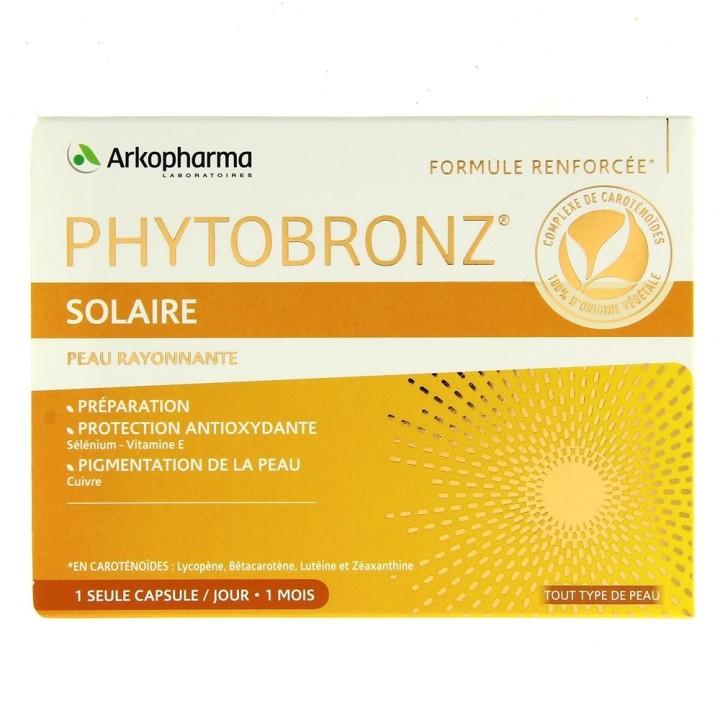 Phytobronz solaire 30 capsules- Arkopharma - Préparation au soleil - IllicoPharma