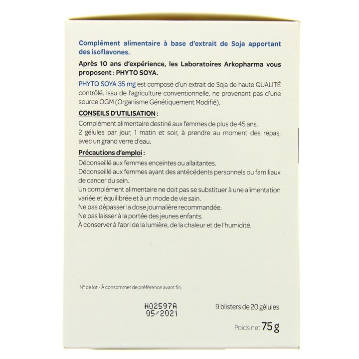 Phyto Soya 35mg - 180 gélules - Arkopharma - Illicopharma