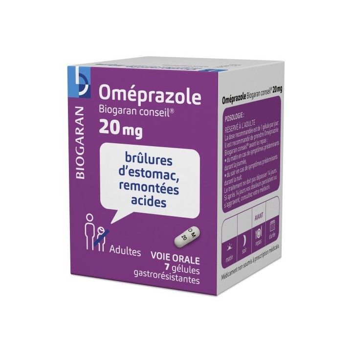 Omeprazole Biogaran 20mg 7gélules, Maux d'estomac, e-Pharmacie IllicoPharma