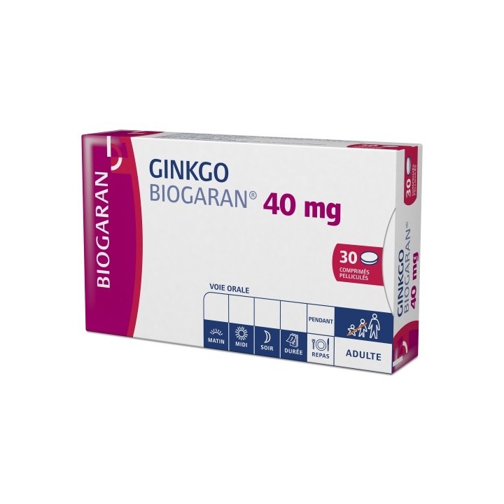 Ginkgo Biogaran 40mg 30cpr, Jambes lourdes, varices, e-Pharmacie IllicoPharma
