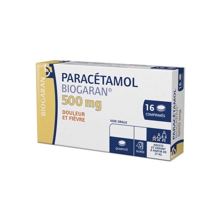 Paracétamol Biogaran 500mg 16cpr, Paracétamol, e-Pharmacie IllicoPharma