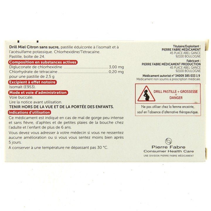 Drill sans sucre miel citron x24, Maux de gorge, e-Pharmacie IllicoPharma