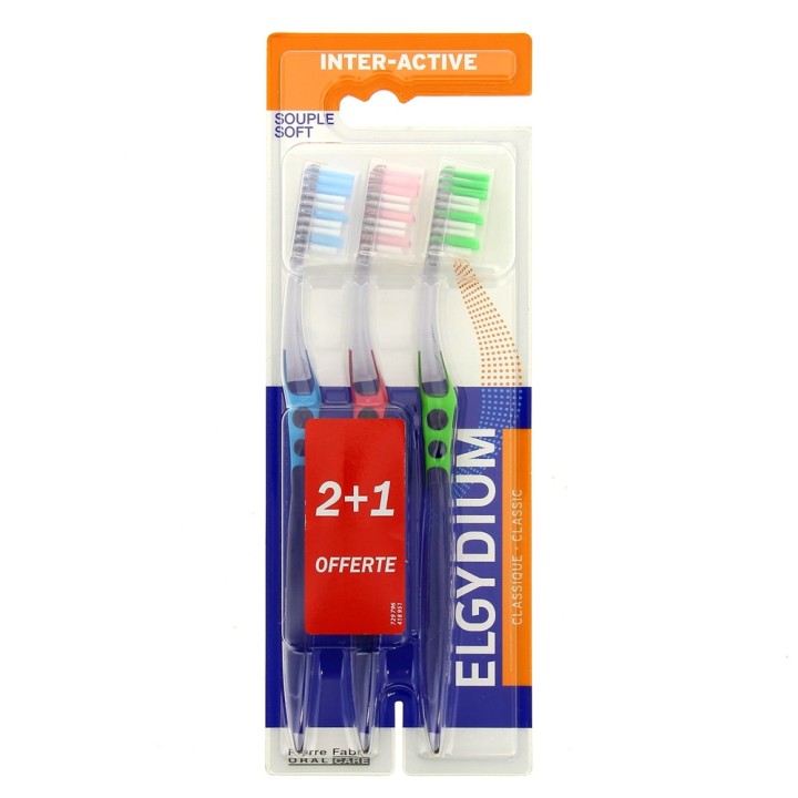 Brosse à dents Inter-Active souple x3 Elgydium - Pierre Fabre - IllicoPharma