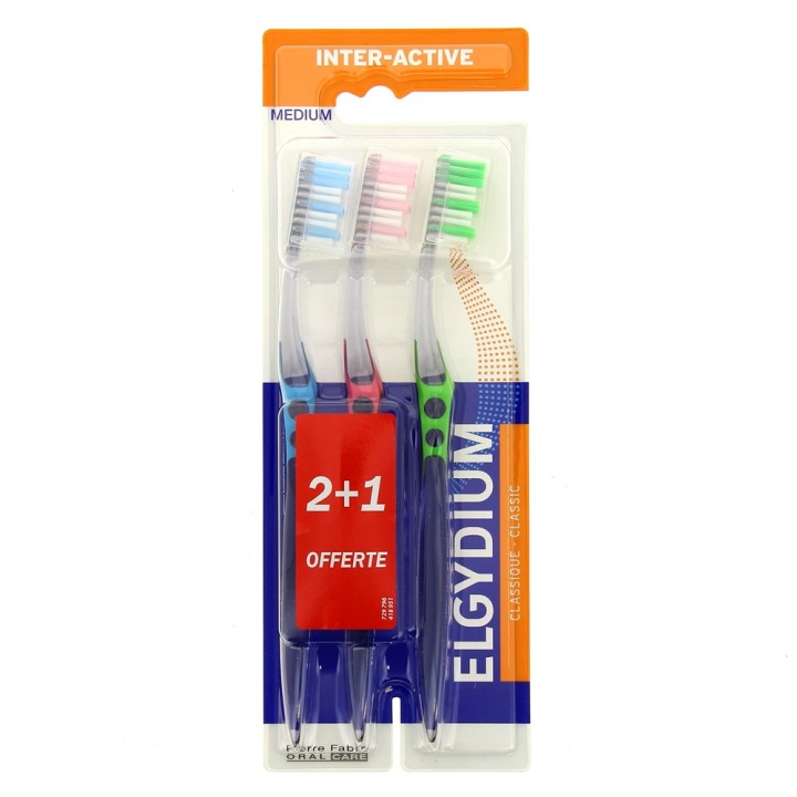Brosse à dents Inter-Active Médium x3 Elgydium - Pierre Fabre - IllicoPharma