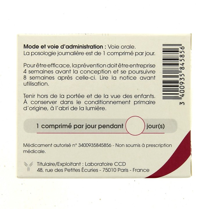 Acide folique CCD 0,4 mg 30cpr - Médicament Grossesse - IllicoPharma