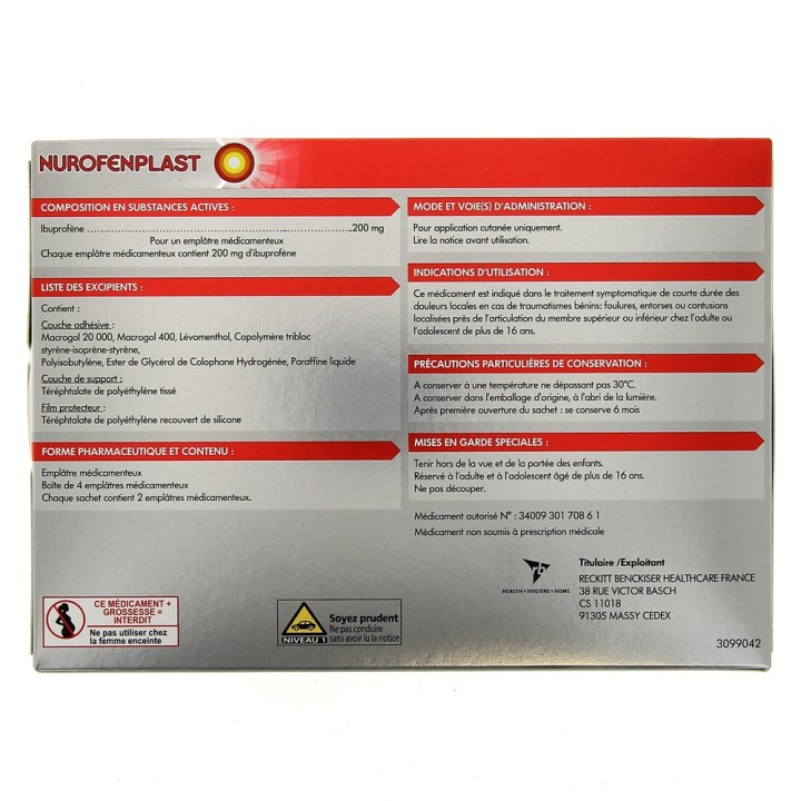 Nurofenplast x4 emplâtres médicamenteux 200mg