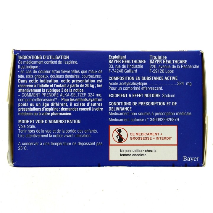 Alka Seltzer  20 Cpr effervescents, Aspirine - IllicoPharma