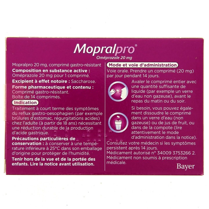 MopralPro 20mg 14cpr - Médicament Maux d'estomac - IllicoPharma