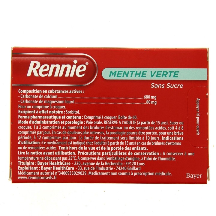 Rennie sans sucre 60cpr - Médicament Maux d'estomac - IllicoPharma