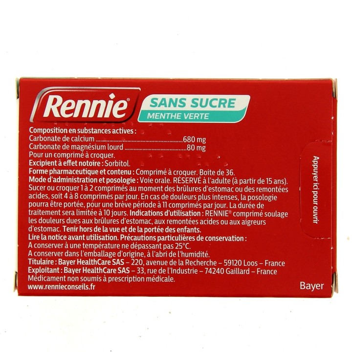 Rennie sans sucre menthe 36cpr, Médicament Maux d'estomac - IllicoPharma