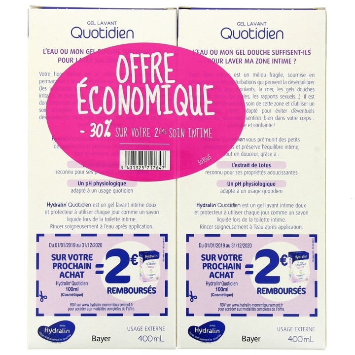 Hydralin Quotidien 2x400ml - Toilette intime - Pharmacie IllicoPharma