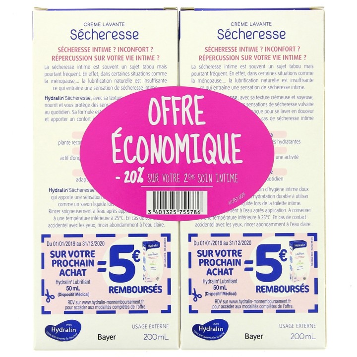 Hydralin Sécheresse 2x200ml - Toilette intime - Pharmacie IllicoPharma