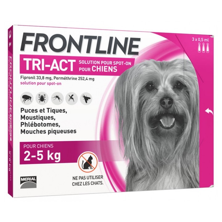 Frontline Tri-act chien XS (2 à 5kg) x3 pipettes spot on - Antiparasitaire