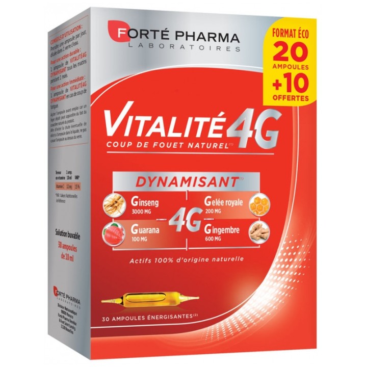 Vitalité 4G Dynamisant x30 ampoules Forté Pharma - En vente chez Illicopharma