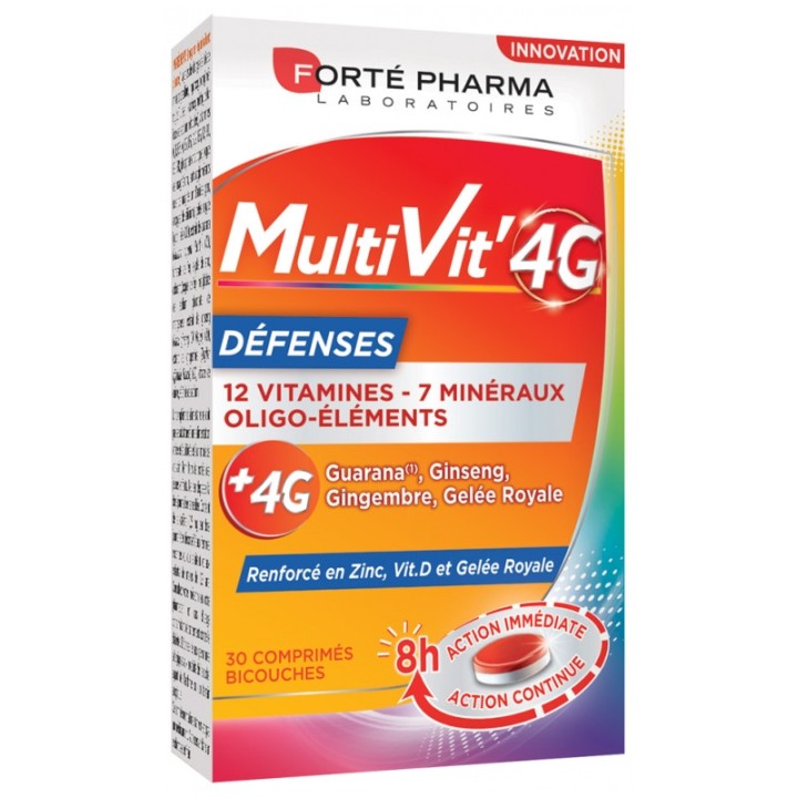 Multivit 4G Défenses x30 comprimés bicouches Forté Pharma - En vente chez Illicopharma