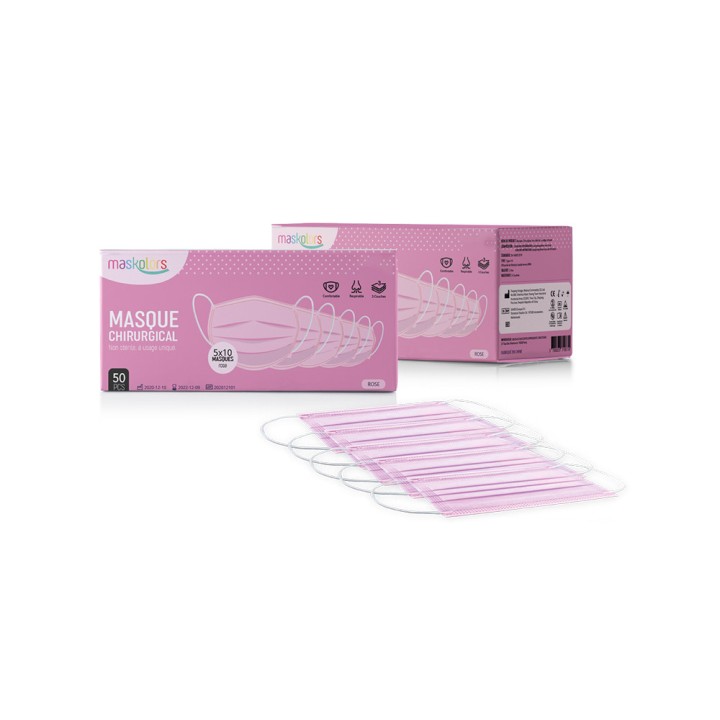 Masque médical rose x50