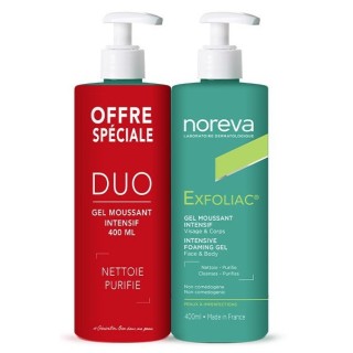 Exfoliac gel moussant Noreva 2x400ml - Peaux grasses et à imperfections - IllicoPharma