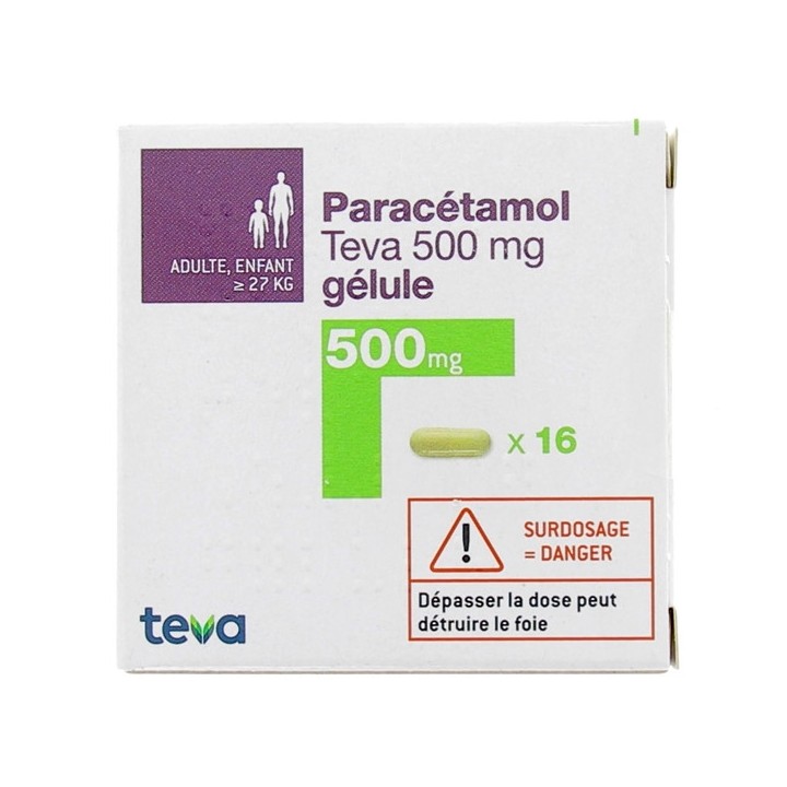Paracétamol Teva 500mg  16gélules, Paracétamol, e-Pharmacie IllicoPharma