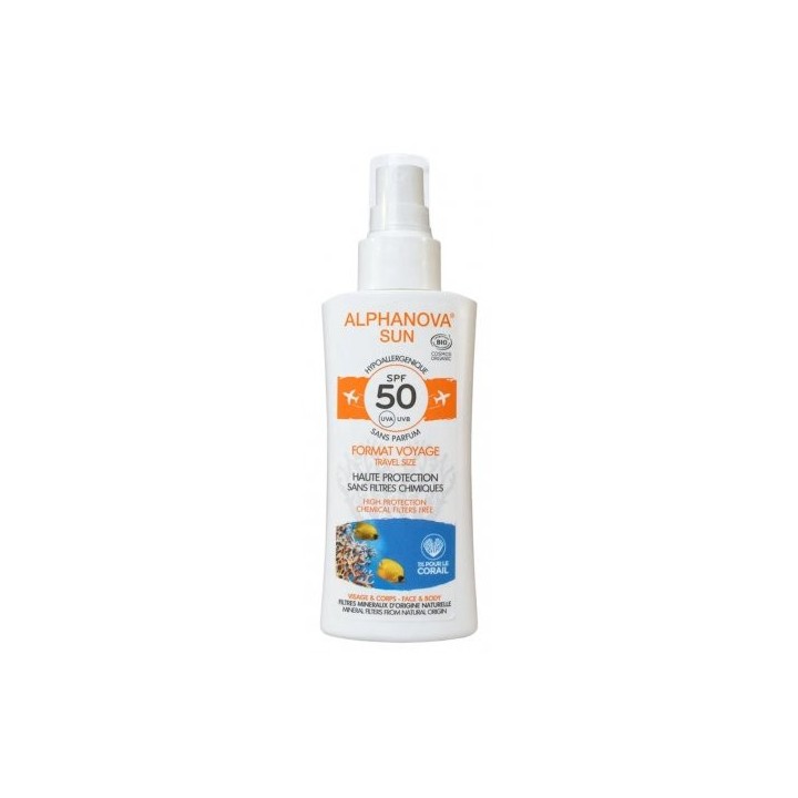 Spray Solaire Hypoallergénique SPF50 Format Voyage 90g - Alphanova - IllicoPharma