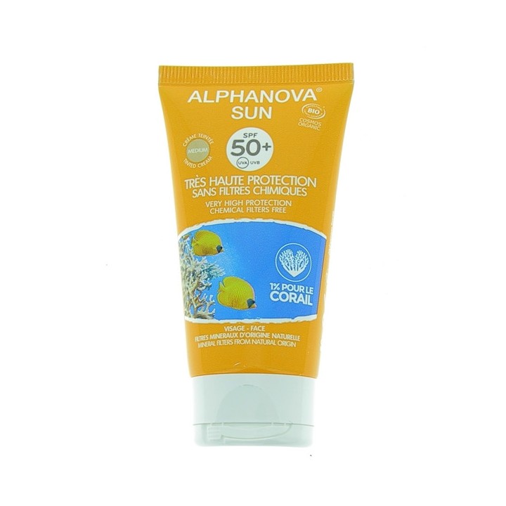Crème Solaire Teintée Dorée Visage SPF50+ 50g - Alphanova - IllicoPharma