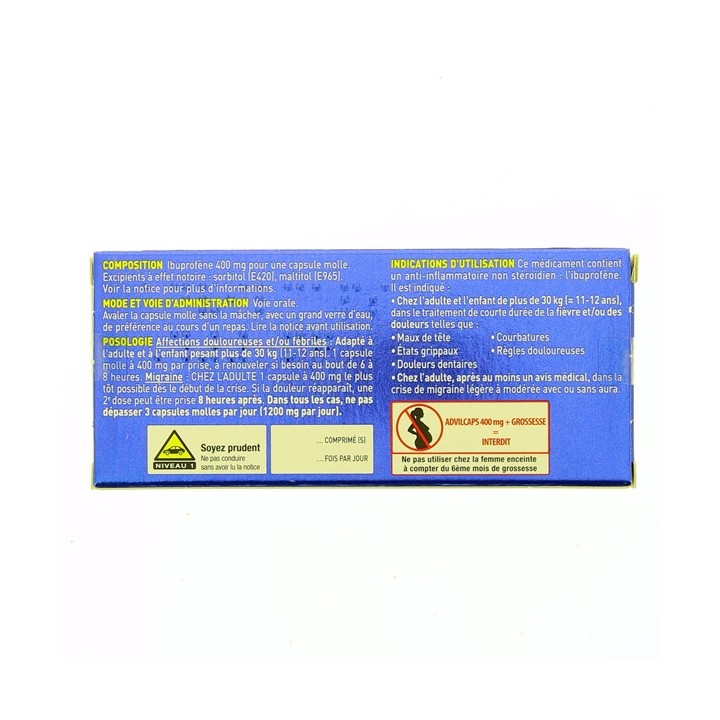 Médicament AdvilCaps 400 mg 14caps - Ibuprofène - Pharmacie IllicoPharma