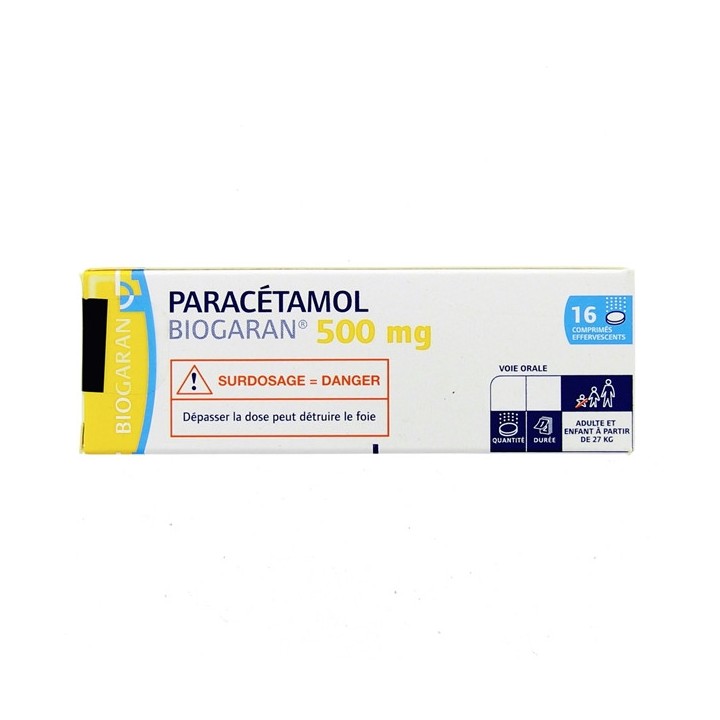 Paracétamol Biogaran 500mg 16cpr eff, Paracétamol, e-Pharmacie IllicoPharma